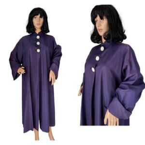 Vintage Purple Sateen Lined Duster Swing Coat 3 button closing large